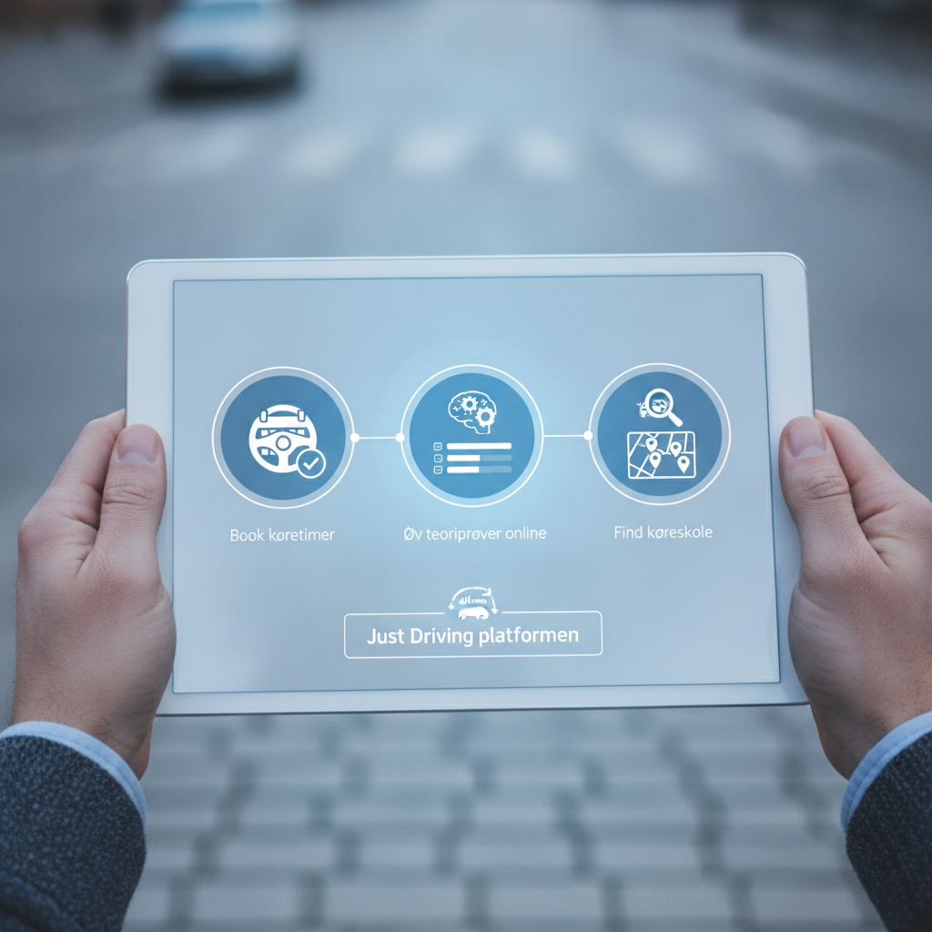 Få overblik over dit kørekortforløb. Book køretimer, øv teoriprøver online og find den rette køreskole – alt samlet ét sted på Just Driving platformen.